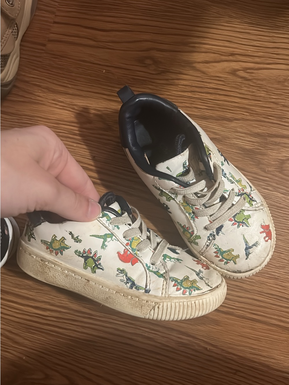 Target White Kids Sneakers with Colorful Dinosaur Print